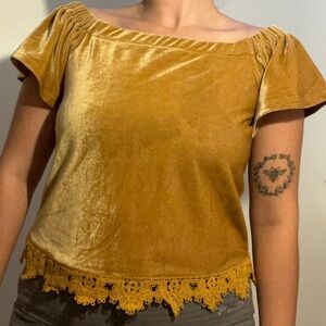 Charlotte Russe Mustard Velvet Off-Shoulder Blouse